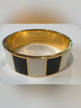 kate spade Gold-Tone Black and Cream Enamel Bangle Bracelet